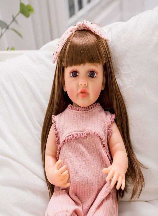 PIPBO Realistic Sound with Sensor & Activities! Lifelike Full Silicone Body Reborn Baby Girl Doll Toy Princess Toddler Bebe with Brown Long Hair Doll Gift for Girls - Image 3